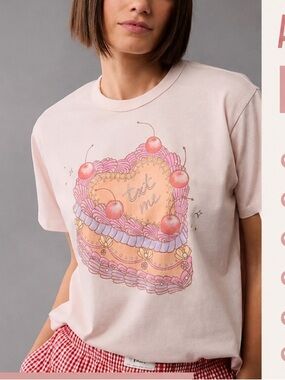American Eagle Pink Heart Cake Graphic Tee Size M NWT